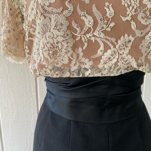 Vtg 60s Black Ivory Floral Lace Cocktail Dress Rhinestone Sz S Handmade As Is - Picture 7 of 13
